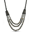 BLACK AND WOOD THREE LAYERED RESIN BEADS GOLD NECKLACE