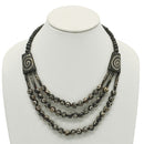 BLACK AND WOOD THREE LAYERED RESIN BEADS GOLD NECKLACE