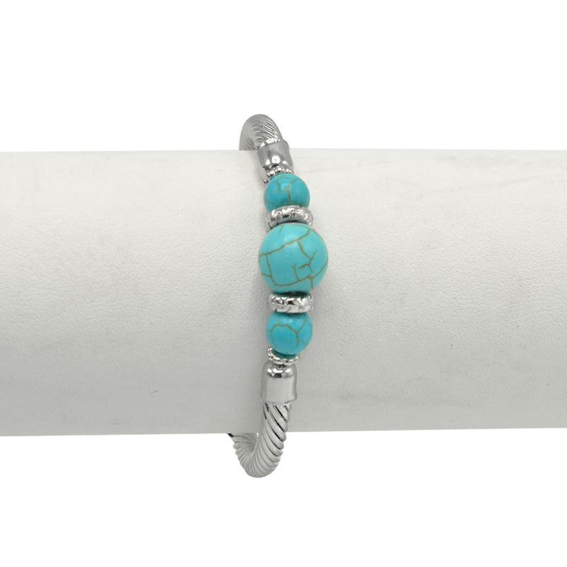 Silver and Turquoise Memory wire Stretch Bracelet