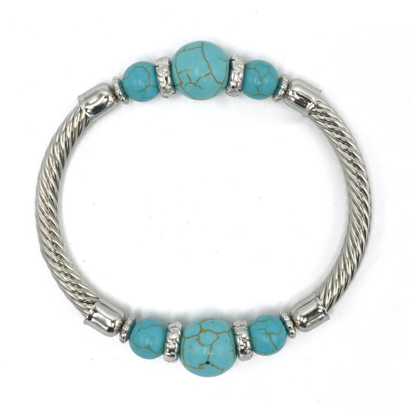 Silver and Turquoise Memory wire Stretch Bracelet