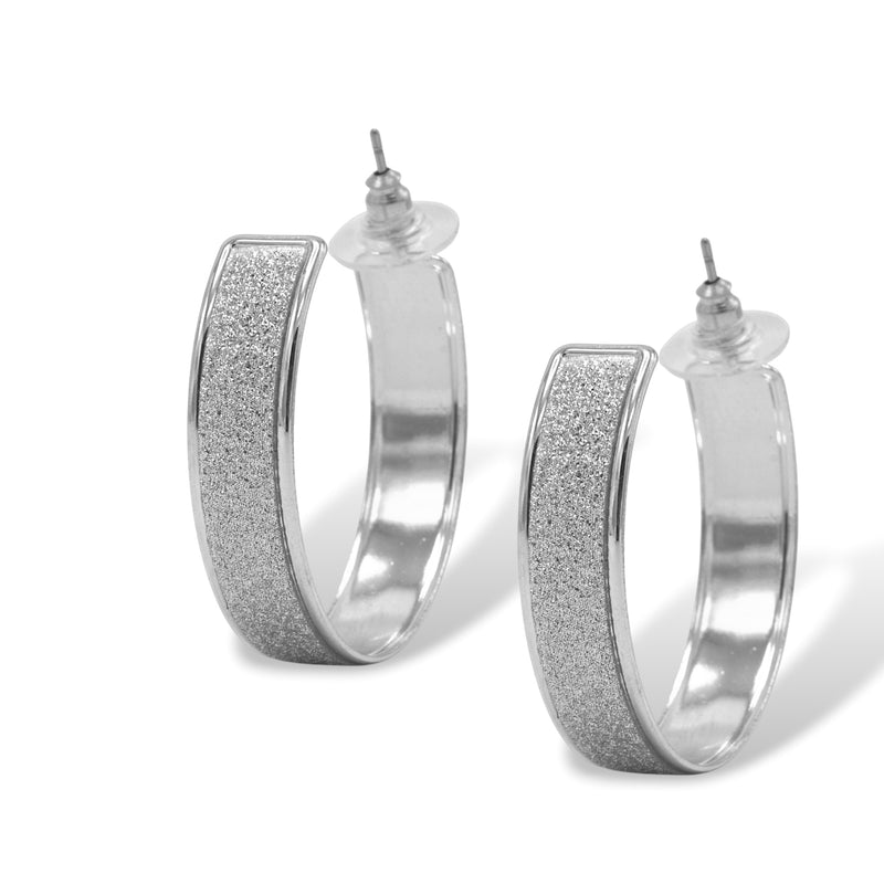 Silver & Glitter Textured Hoop Earrings 1.5"