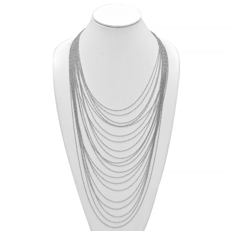 Rhodium tone metal Multi row Necklace