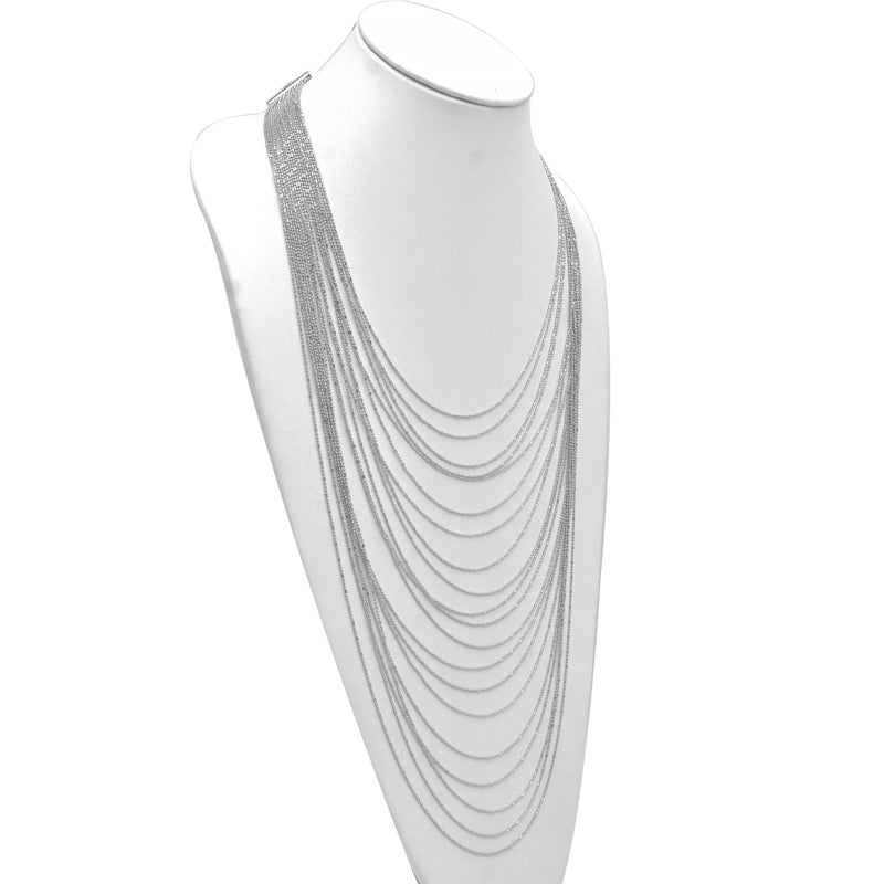 Rhodium tone metal Multi row Necklace