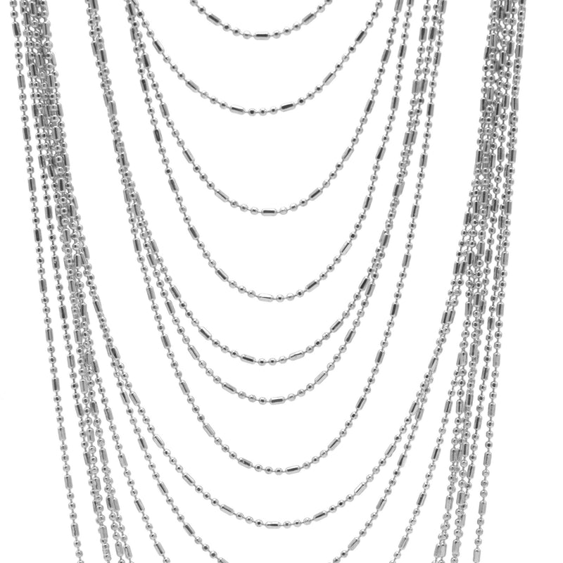 Rhodium tone metal Multi row Necklace