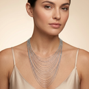 Rhodium tone metal Multi row Necklace