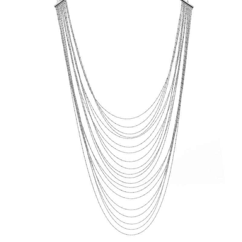 Rhodium tone metal Multi row Necklace