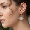 Gold-Tone Faceted Resin Inlay Dangle Earrings 1."