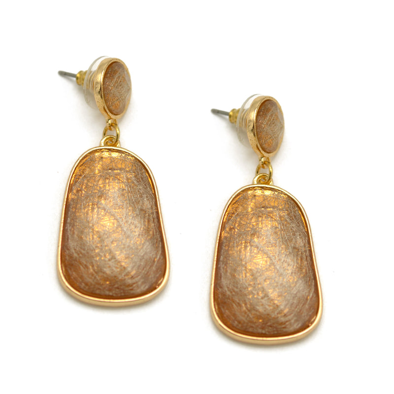 GOLD CHAMPAGNE GEOMETRIC FACETED DANGLE DROP EARRINGS
