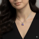 TWO TONE AMETHYST CRYSTAL SQUARE PENDANT BOX CHAIN NECKLACE