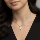 TWO TONE SQUARE CHAMPAGNE CRYSTAL AND RHINESTONES ENGRAVED PENDANT BOX CHAIN NECKLACE