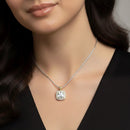 TWO TONE SQUARE CLEAR CRYSTAL AND RHINESTONES ENGRAVED PENDANT BOX CHAIN NECKLACE