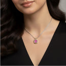 TWO TONE SQUARE ROSE CRYSTAL AND RHINESTONES ENGRAVED PENDANT BOX CHAIN NECKLACE