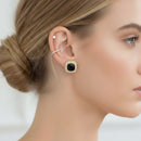 TWO TONE SQUARE JET CRYSTAL AND RHINESTONES ENGRAVED EARRINGS