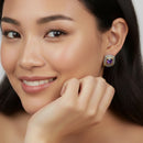 TWO TONE AMETHYST CRYSTAL SQUARE EARRINGS SET