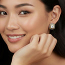 TWO TONE CLEAR CRYSTAL SQUARE EARRINGS SET