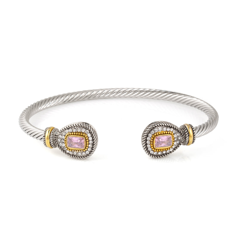 TWO TONE LIGHT ROSE CRYSTAL CLASSIC CABLE BRACELET
