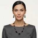 Black Beaded Layered Necklace & Earring Set 58"