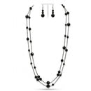 Black Beaded Layered Necklace & Earring Set 58"
