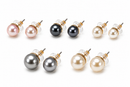 Classic Faux Pearl Stud Earrings Set for Women – Gold Tone Round Pearl Post Earrings, 5 Color Options (Blush Pink, Black, White, Silver Gray & Champagne)