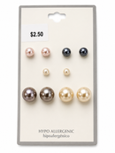 Classic Faux Pearl Stud Earrings Set for Women – Gold Tone Round Pearl Post Earrings, 5 Color Options (Blush Pink, Black, White, Silver Gray & Champagne)