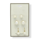 Hypoallergenic 3-Pair Faux Pearl Earring Set – Classic Small & Large Studs with Elegant Gold-Tone Dangles