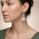 Women's Silver-Tone Vintage Filigree Faux Pearl Drop Earrings | Ornate Scalloped Chandelier Dangle Earrings | Fashion Costume Jewelry