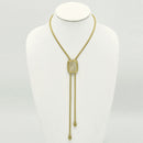 GOLD RECTANGULAR PAVE CRYSTAL PENDANT NECKLACE