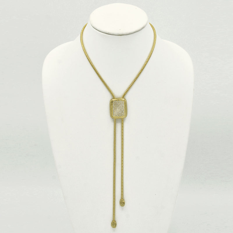 GOLD RECTANGULAR PAVE CRYSTAL PENDANT NECKLACE