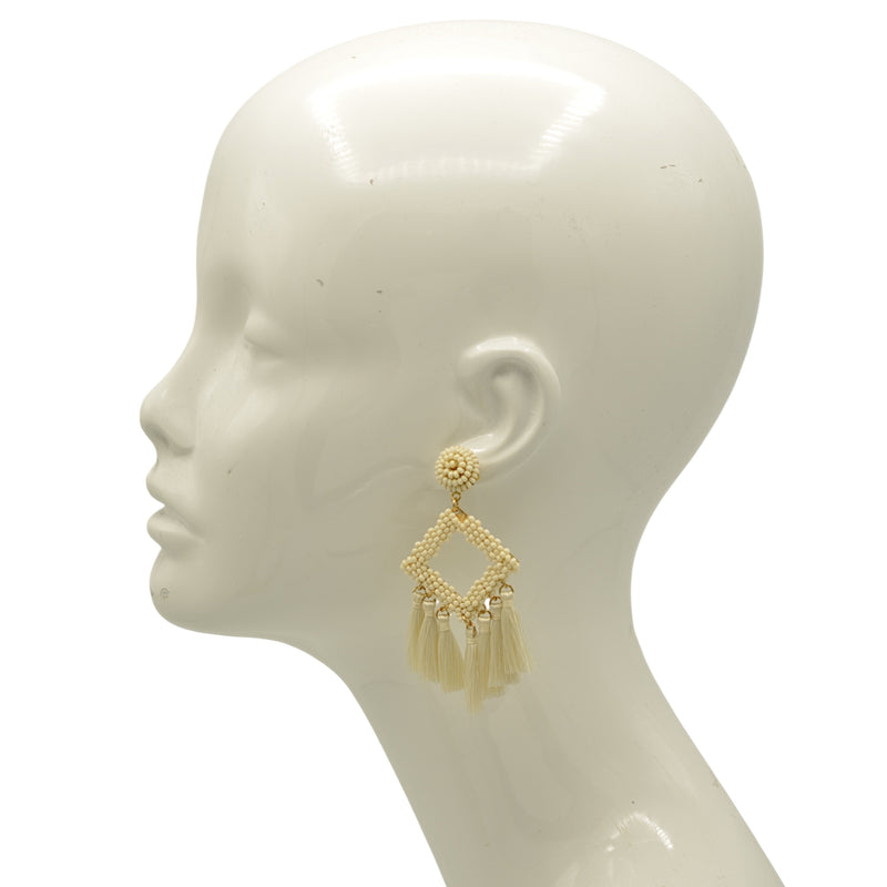 Ivory Beaded Diamond Tassel Earrings– 3"ADX0222672(BOHO)