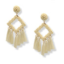 Ivory Beaded Diamond Tassel Earrings– 3"ADX0222672(BOHO)