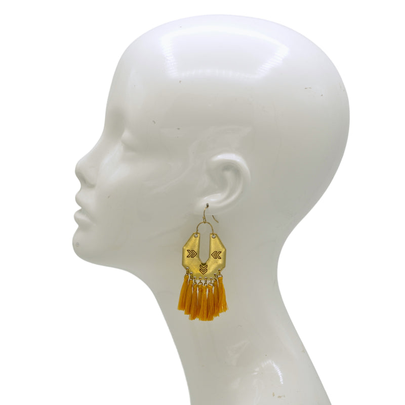 ✨ Gold Chevron & Mustard yellow Tassel Earrings – 3"