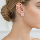 TWO TONE SQUARE ROSE CRYSTAL AND RHINESTONES ENGRAVED EARRINGS