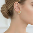 TWO TONE SQUARE CHAMPAGNE CRYSTAL AND RHINESTONES ENGRAVED EARRINGS