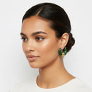 1.5" Emerald Green Resin C-Hoop Earrings with Hammered Gold Wrap – Vintage Style Tapered Hoops