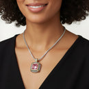 TWO TONE ROSE CRYSTAL SQUARE PENDANT BOX CHAIN NECKLACE