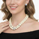 White Pearl And Silver Crystal Pave Ball Necklace And earrings Set