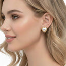 Gold Heart Cream Pearl Stud Earrings
