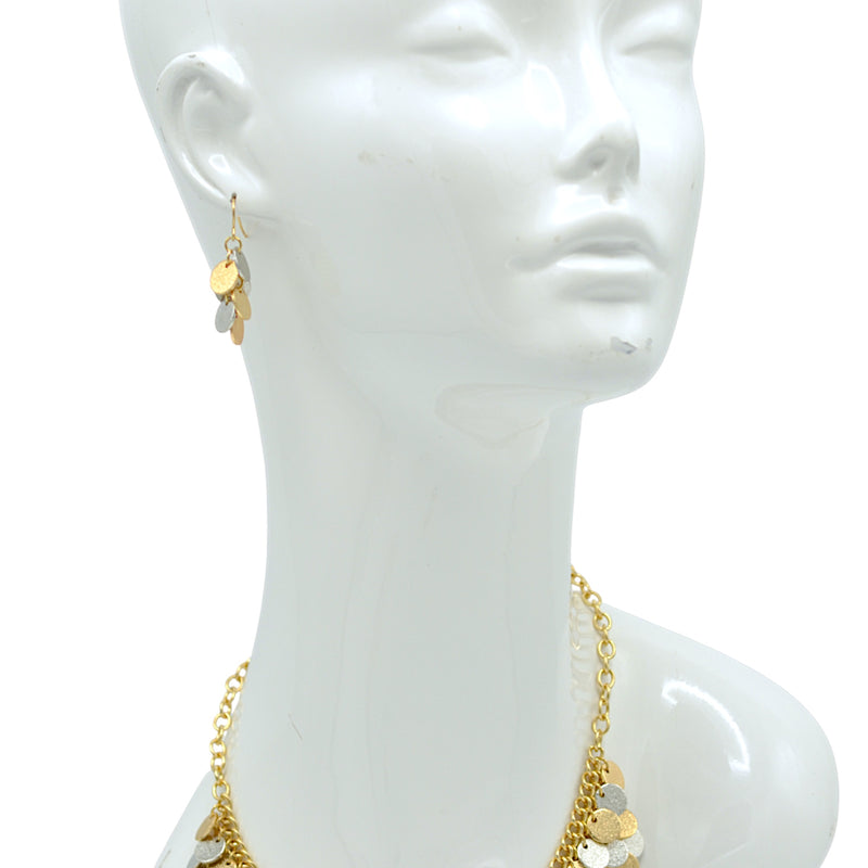 Two-Tone Dangle Coin Drop Earrings | Gold & Silver Textured Discs 1.5"