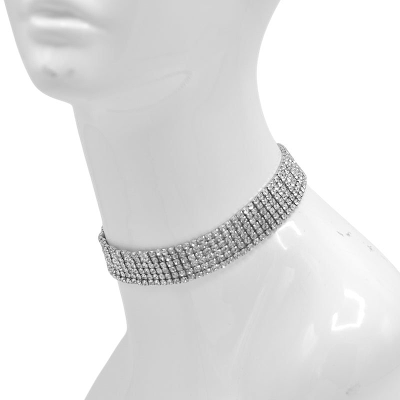 Eight-Row Rhinestone Crystal Choker Necklace Gold ✨ or Silver 🤍
