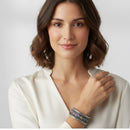 2.8" Bohemian Silver Cuff Bracelet with Colorful Paisley Embroidery – Artisanal Tribal Style Open Bangle