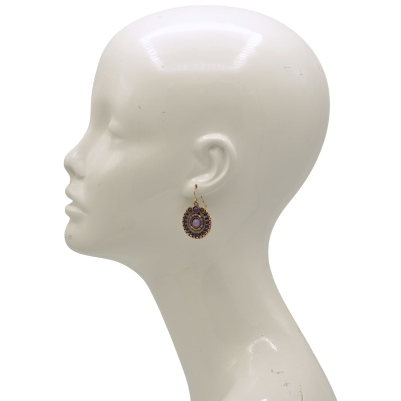 Boho Statement Earrings – Gold Dangle with Intricate Beadwork, 1.5 🎨 Color Options Available:💜 Purple & Gold 🔵 Blue & Olive 🟠 Orange & Brown