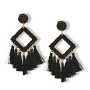 🖤 Black Beaded Diamond Tassel Earrings– 3"