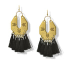 ✨ Gold Chevron & Black Tassel Earrings – 3"