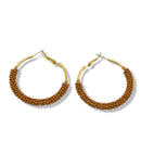 Beaded Hoop Earrings – Gold Tone with Warm Brown Seed Beads, 2"