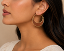 Gold Tone Brown Crescent Hoop Earrings for Women – 1.8" Lightweight Statement Fashion Earrings