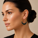 Gold Tone Dark Olive Crescent Hoop Earrings for Women – 1.8" Lightweight Statement Fashion Earrings
