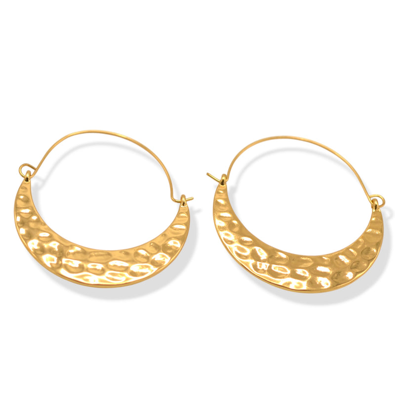 Hammered Crescent Hoop Earrings – Gold-Tone, 2"