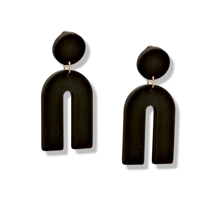 Geometric Black Arch Earrings – 2.2" Statement Hoops