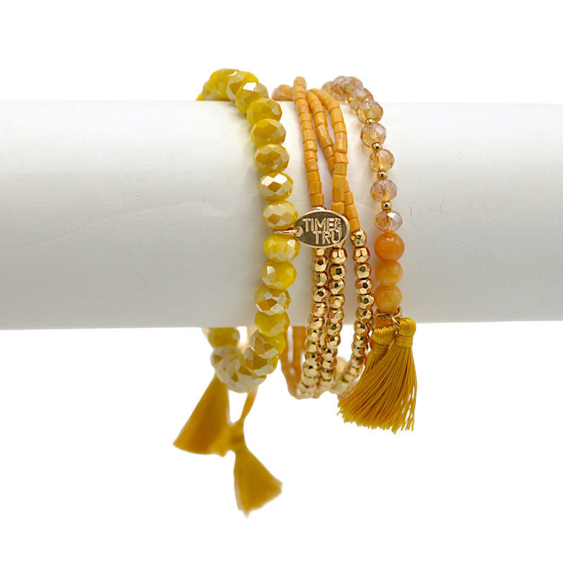 Gold Yellow Multi-Strand Pull String Faceted Bead Bracelet