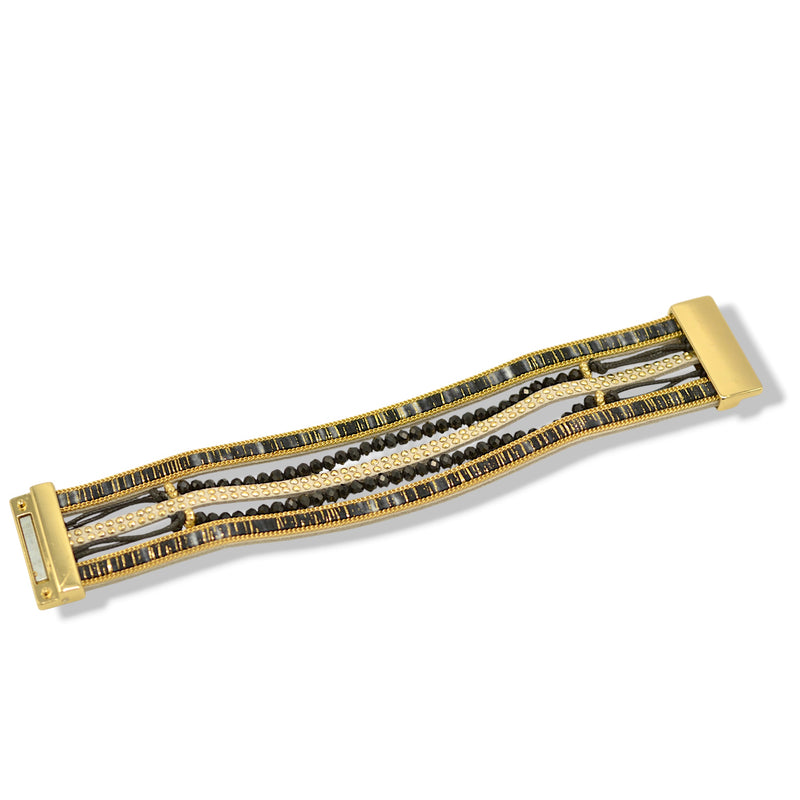 Multi-Strand Black Crystal & Gold-Tone Bracelet 7.9"